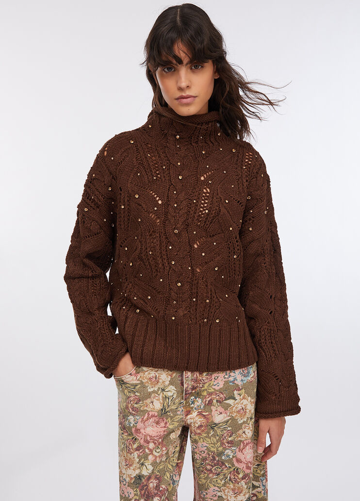 Jersey de cuello alto con pedrería chocolate Liu Jo - medium Jersey de cuello alto con pedrería chocolate Liu Jo - medium