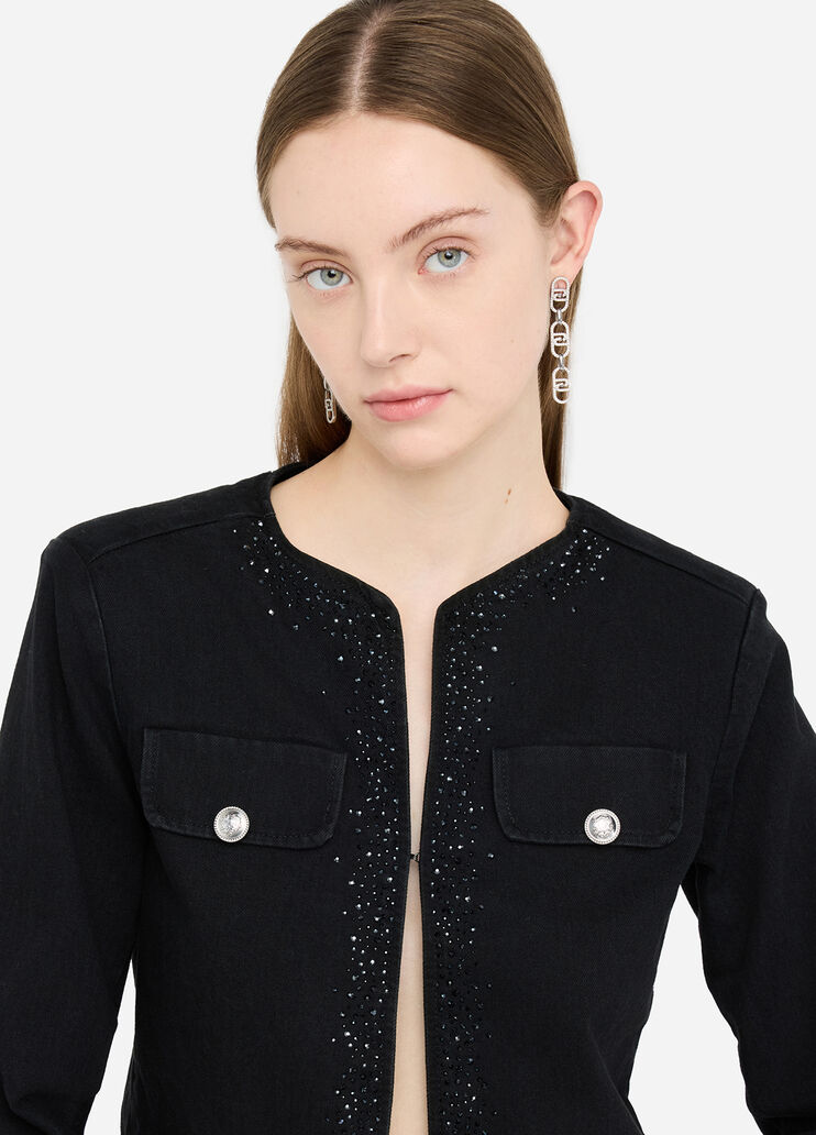 Jeansjacke mit Strass Denim-Schwarz Liu Jo - medium