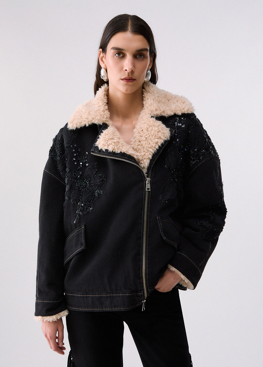 Denim jacket with teddy inserts black denim Liu Jo - large image number 0