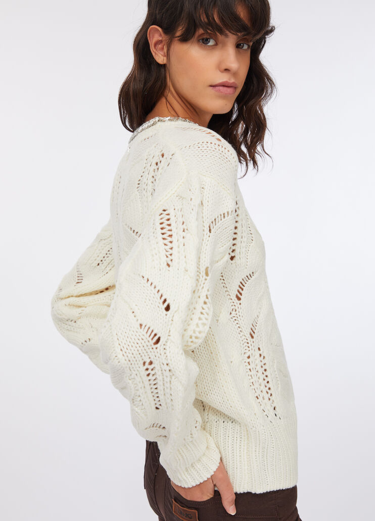 Lochmusterpullover mit Schmucksteinen Wollwei&szlig; Liu Jo - large image number 3