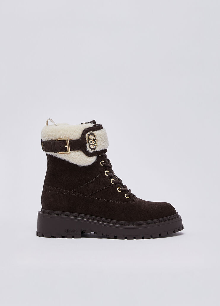 Schn&uuml;rboots aus Veloursleder und teddy Mokka Liu Jo - medium