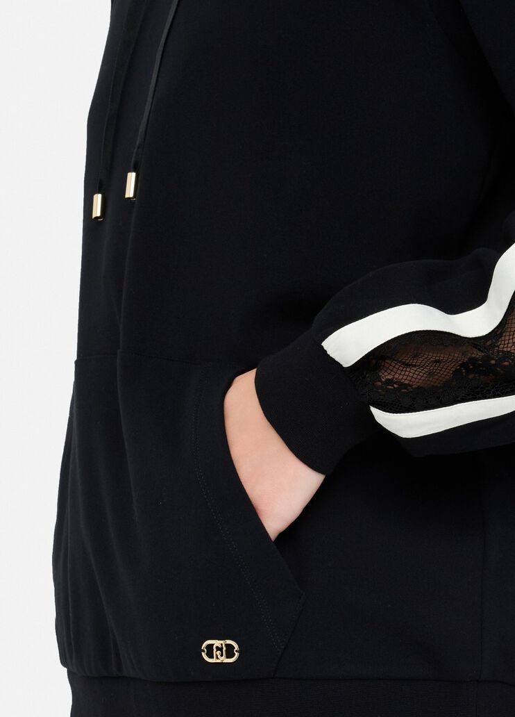 Cotton sweatshirt with lace black Liu Jo - large image number 3