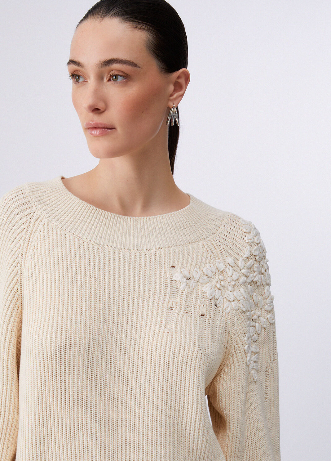 Maglia con ricamo in rafia bianco panna Liu Jo - large image number 4