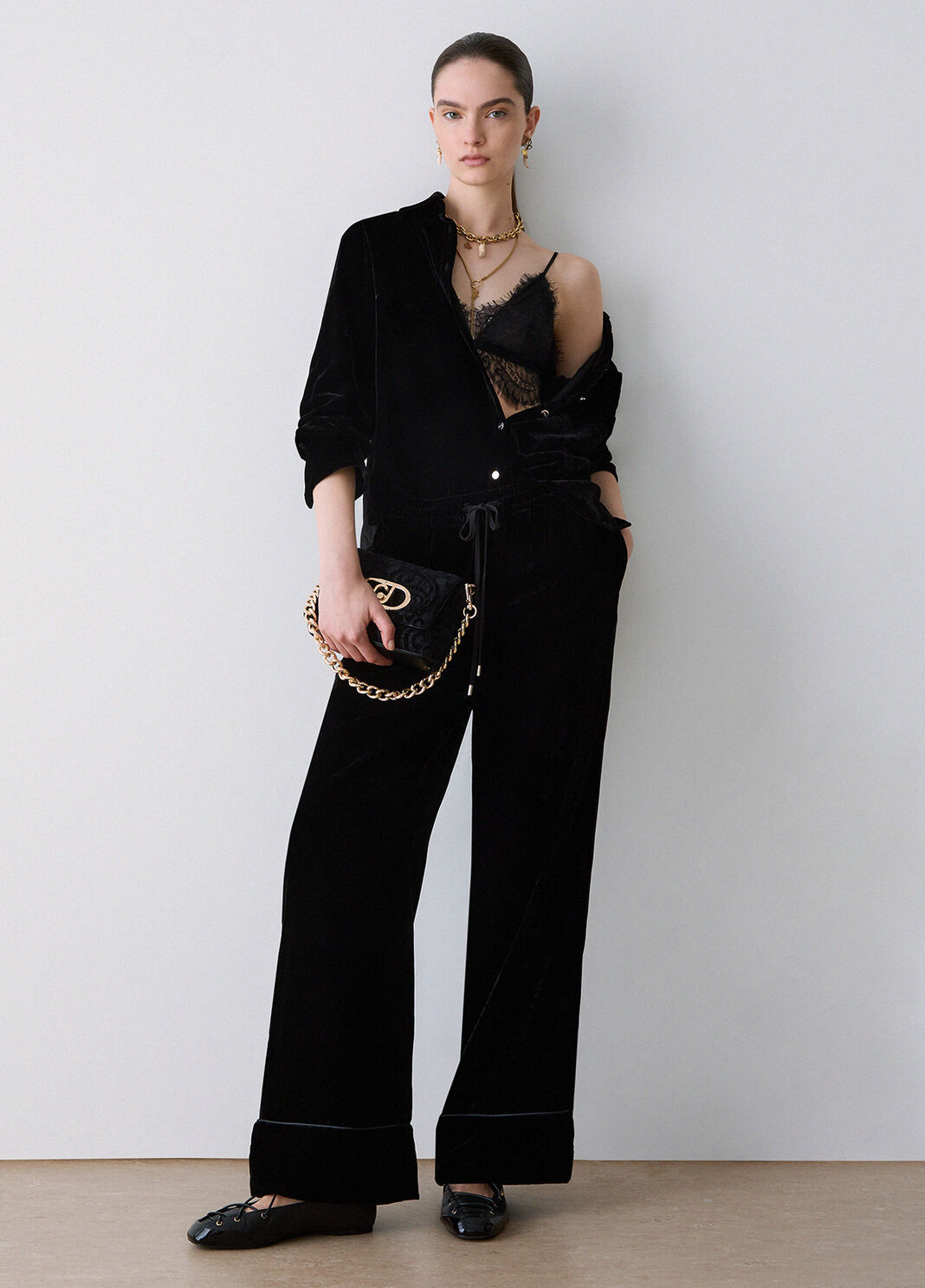 Long trousers in velvet black Liu Jo - large image number 2