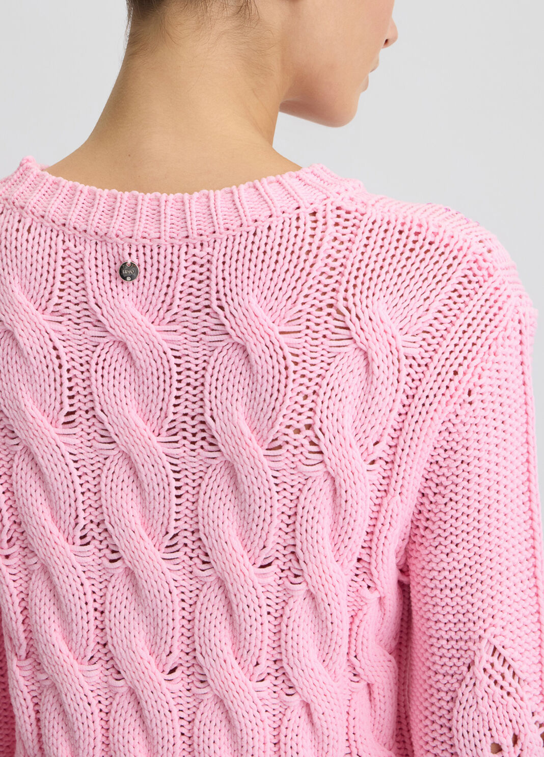 Cable-knit jumper with rhinestones pink Liu Jo - large image number 2