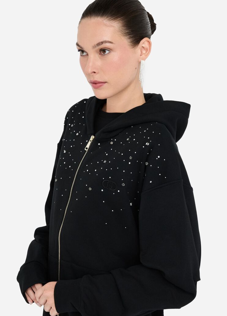 Cotton sweatshirt with rhinestones black Liu Jo - large image number 2 Cotton sweatshirt with rhinestones black Liu Jo - large image number 2
