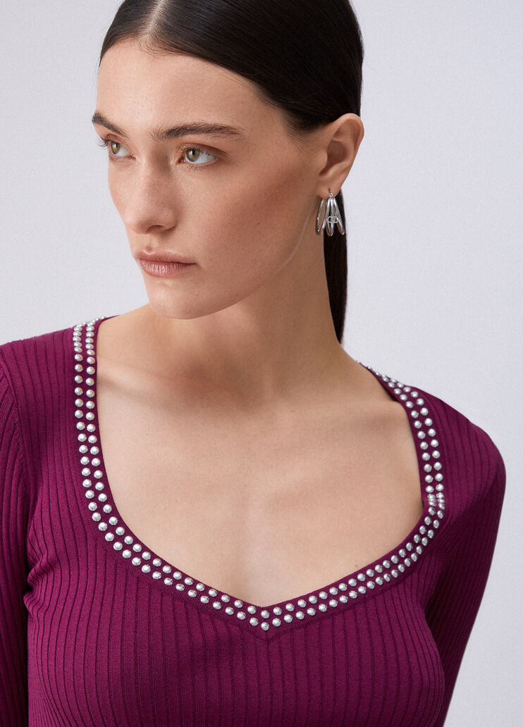 V-Ausschnitt mit Nieten violett Liu Jo - large image number 4