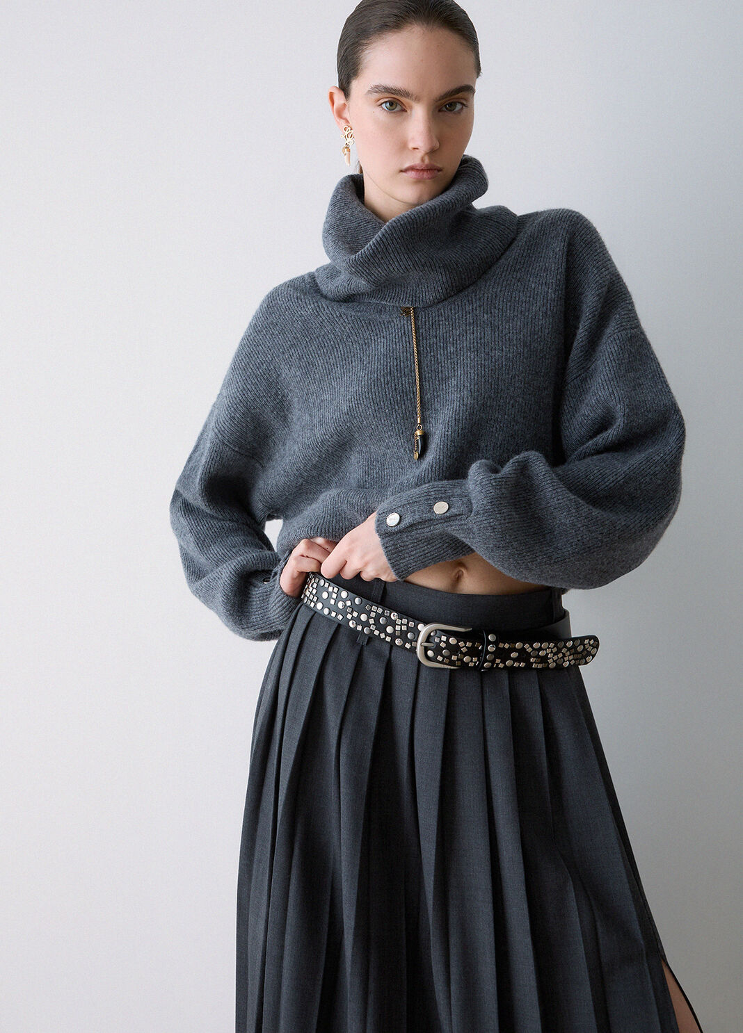 Turtleneck sweater in pure wool grey m&eacute;lange Liu Jo - large image number 2