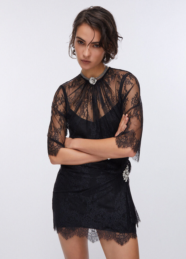 Robe courte en dentelle Chantilly noir Liu Jo - medium