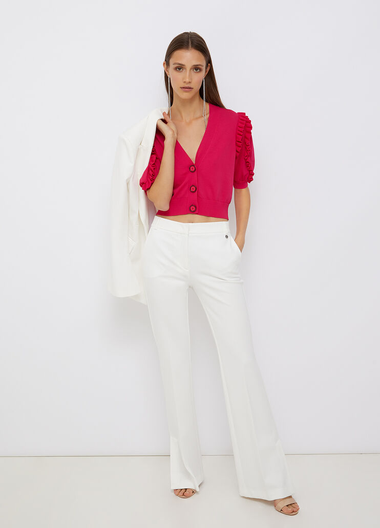 Micro cardigan with rouches magenta Liu Jo - large image number 3 Micro cardigan with rouches magenta Liu Jo - large image number 3