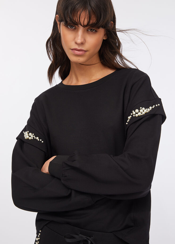 Sweatshirt mit Perlen Schwarz Liu Jo - medium