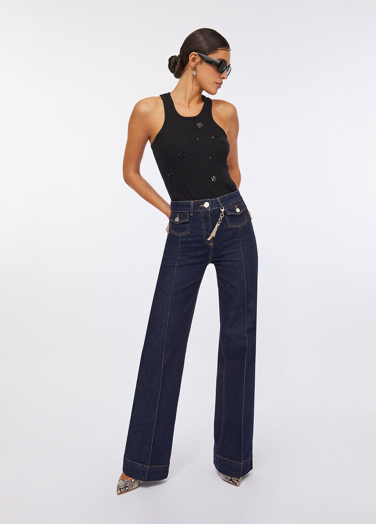 Flared cotton jeans dark blue denim Liu Jo - large image number 4 Flared cotton jeans dark blue denim Liu Jo - large image number 4