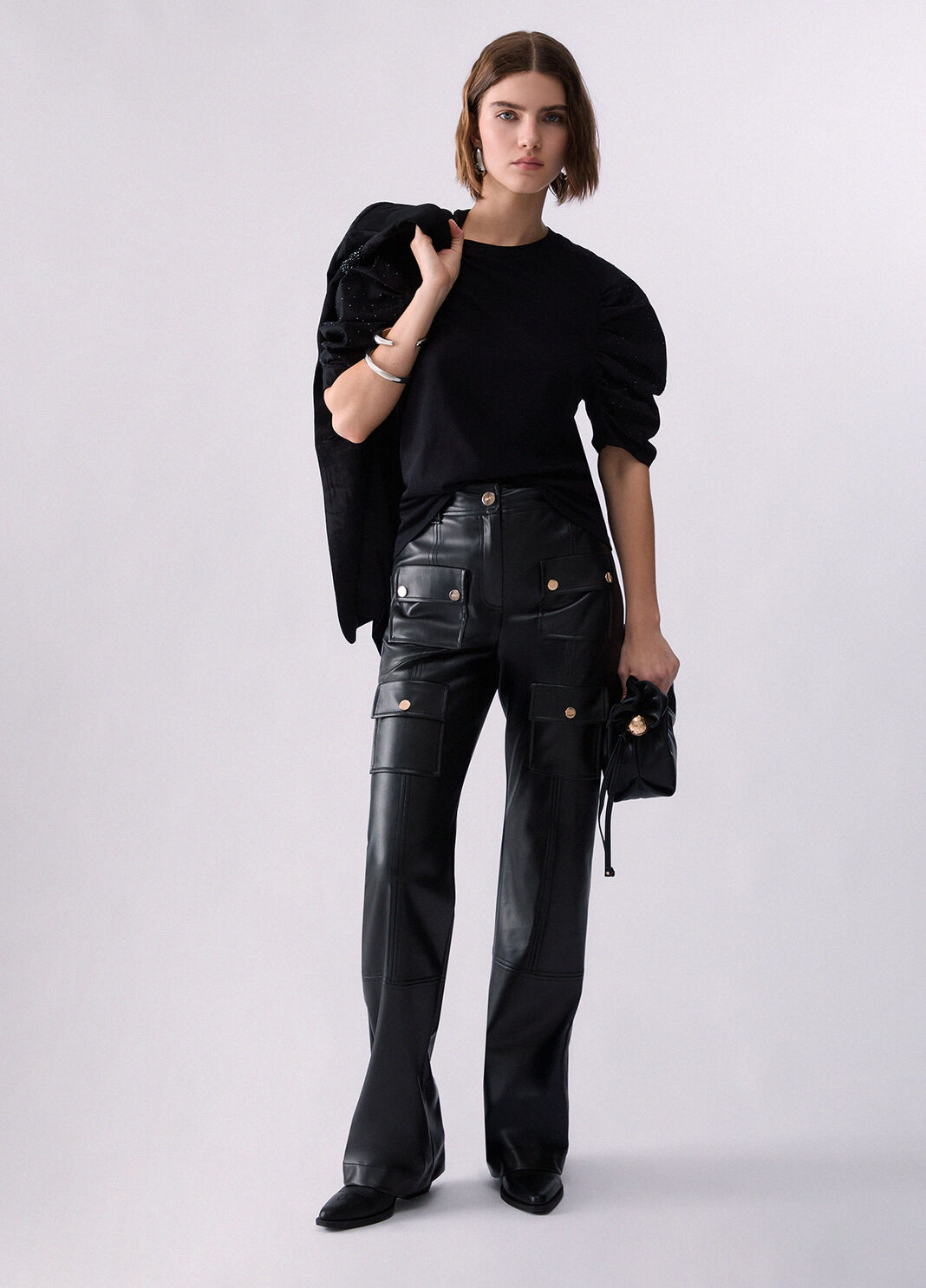 T-shirt bimateriale with sleeves a puff black Liu Jo - large image number 5