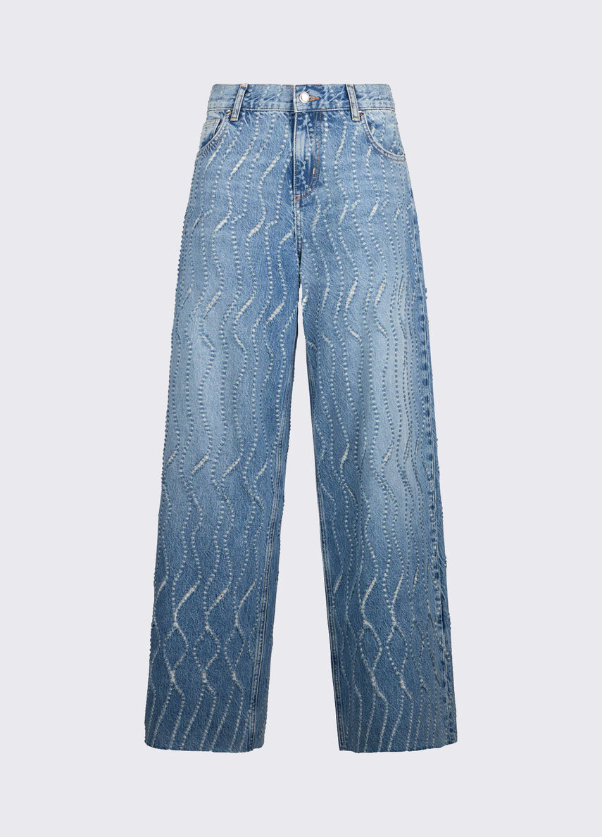 Flared jeans with laser-etched details colour medium wash denim