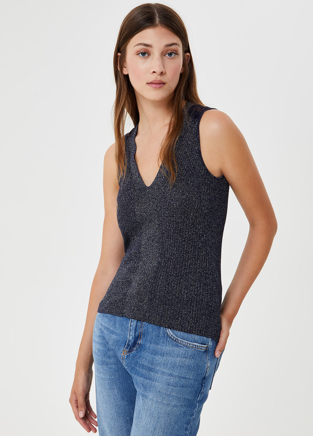 Lurex&reg; top with embroidery Blue Liu Jo - large image number 0