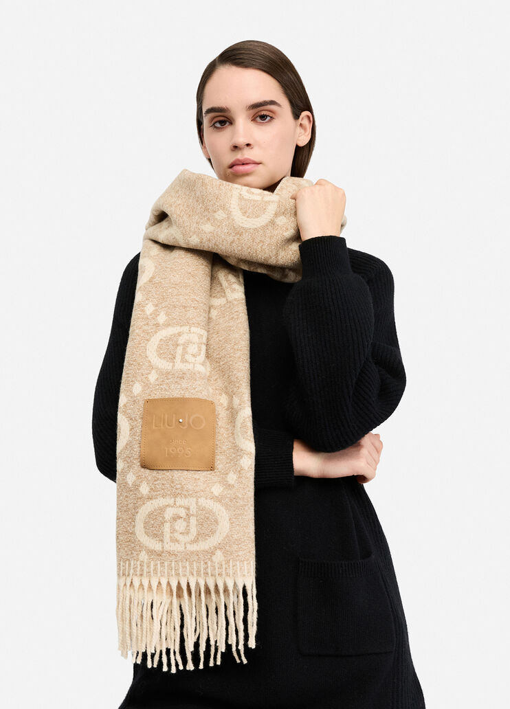 Stole with jacquard logo beige Liu Jo - medium Stole with jacquard logo beige Liu Jo - medium