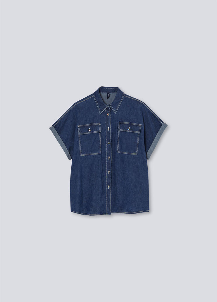 Джинсовая рубашка свободного силуэта синий деним Liu Jo - large image number 5