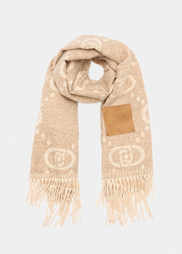 Stole with jacquard logo beige Liu Jo - medium Stole with jacquard logo beige Liu Jo - medium