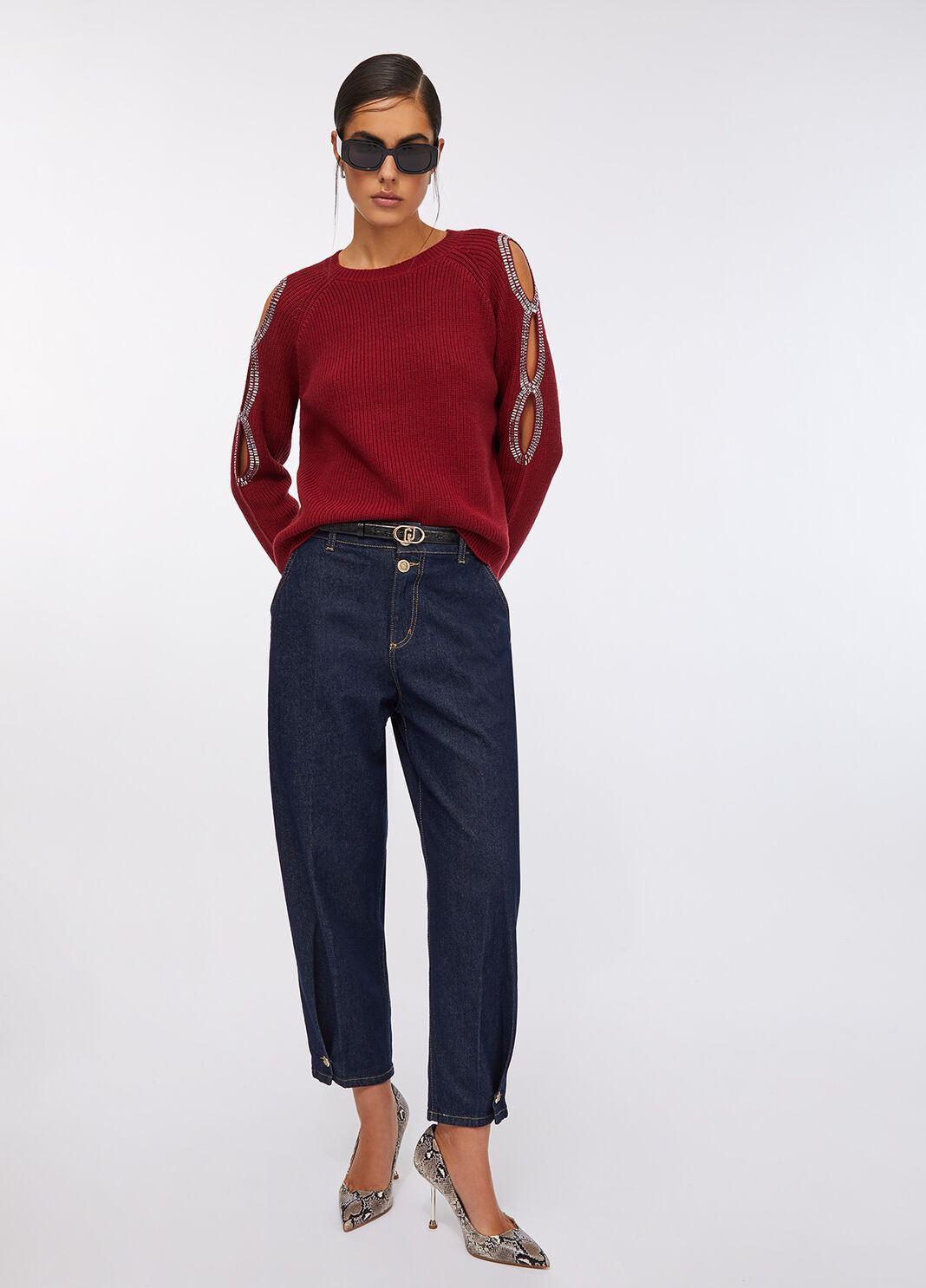 Pullover with bejewelled cut-out red Liu Jo - large image number 5
