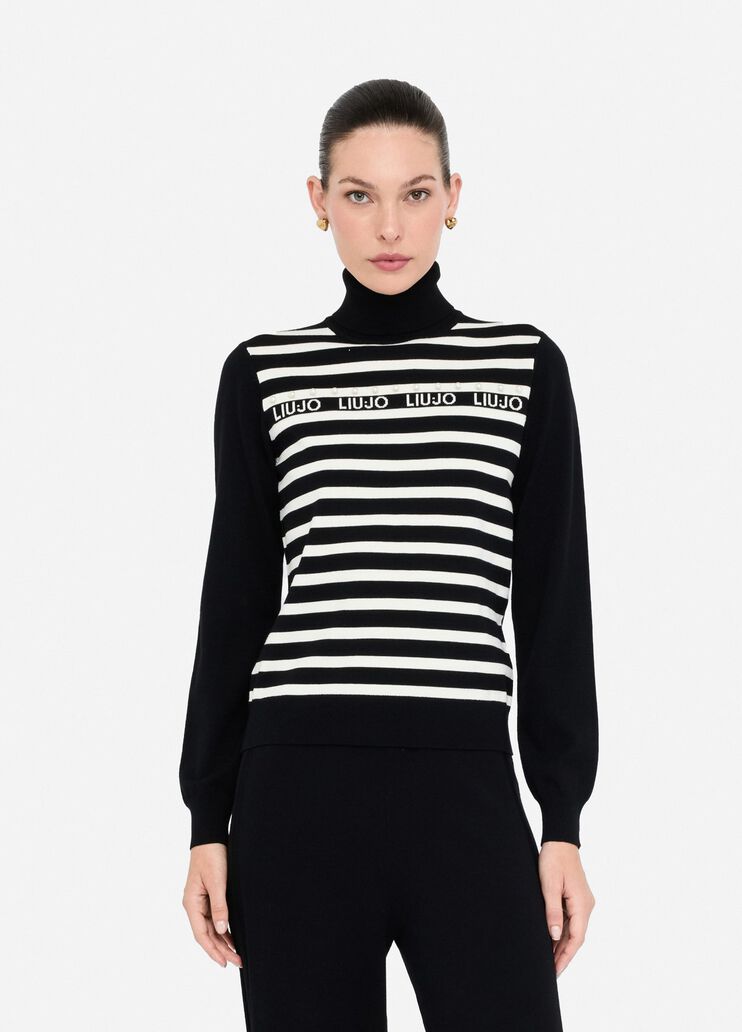 Striped polo-neck jumper black Liu Jo - medium Striped polo-neck jumper black Liu Jo - medium