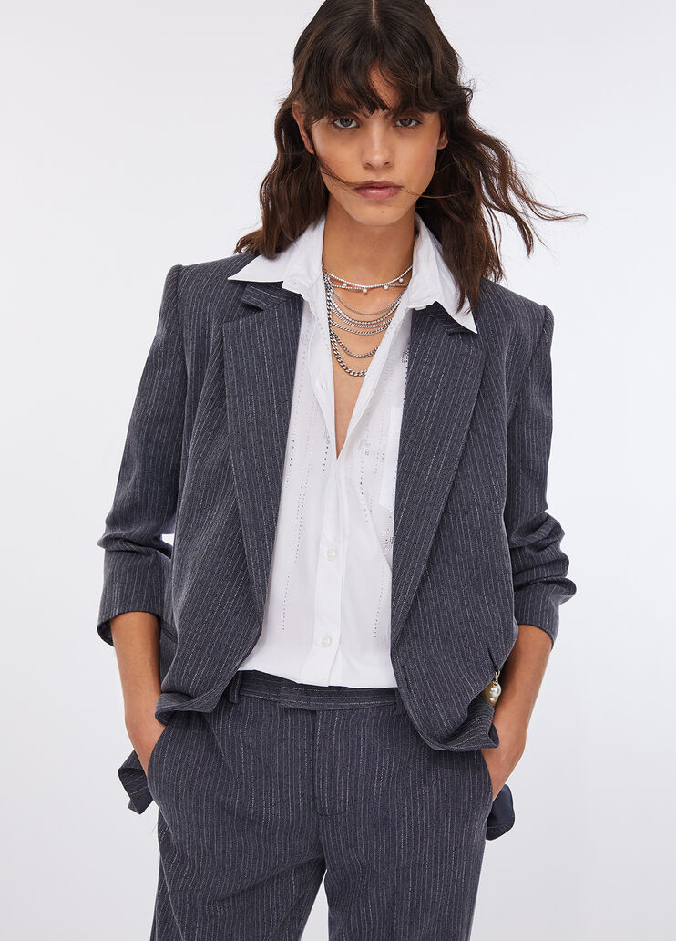 Blazer en flanelle à rayures craie bleu foncé à rayures craie Liu Jo - medium Blazer en flanelle à rayures craie bleu foncé à rayures craie Liu Jo - medium