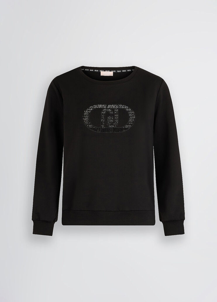 Sweatshirt with logo and gemstones black monogram Liu Jo - large image number 6 Sweatshirt with logo and gemstones black monogram Liu Jo - large image number 6