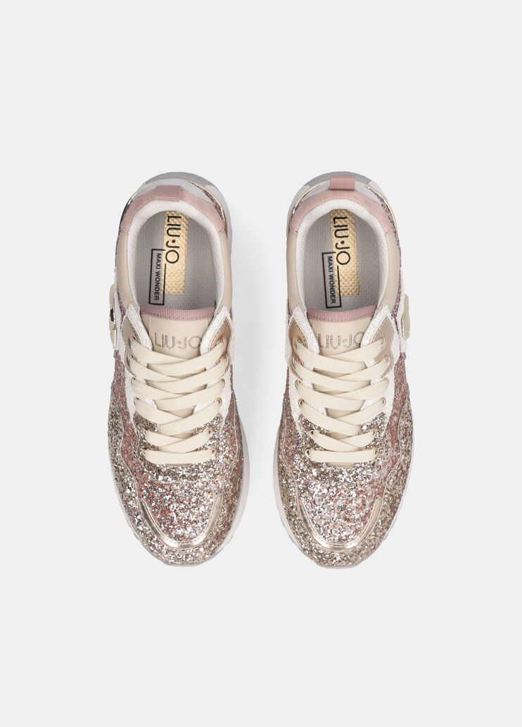Platform sneakers with full glitter light gold Liu Jo - large image number 3 Platform sneakers with full glitter light gold Liu Jo - large image number 3