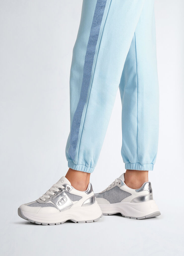 Leather and lurex sneakers silver tone Liu Jo - medium Leather and lurex sneakers silver tone Liu Jo - medium