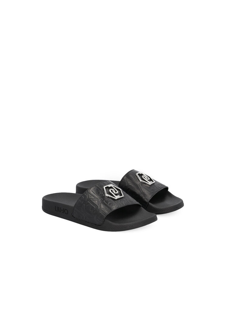 Ciabatte con logo monogram nero Liu Jo - large image number 2