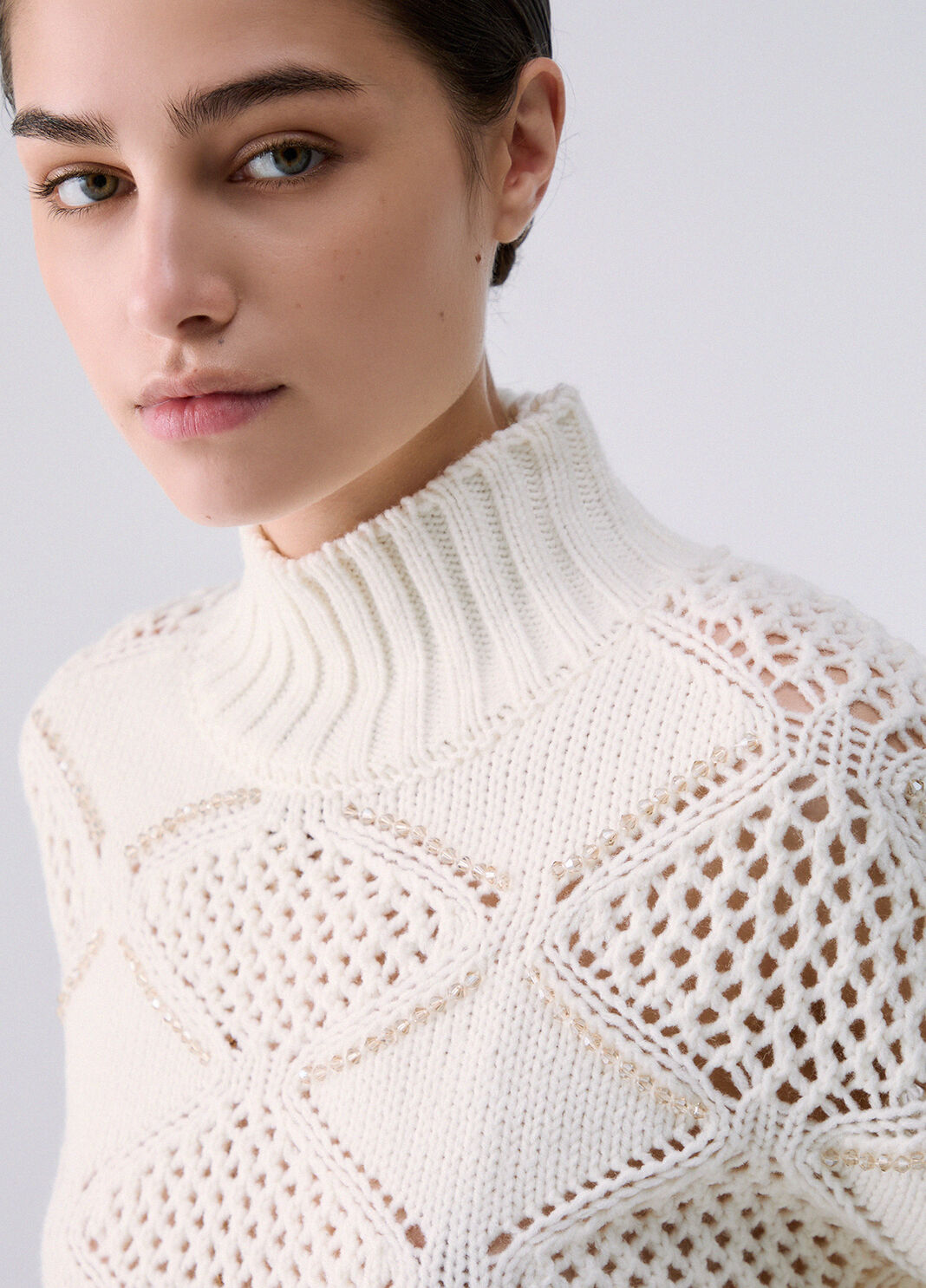 Turtleneck with Beads and Openwork white wool Liu Jo - large image number 4