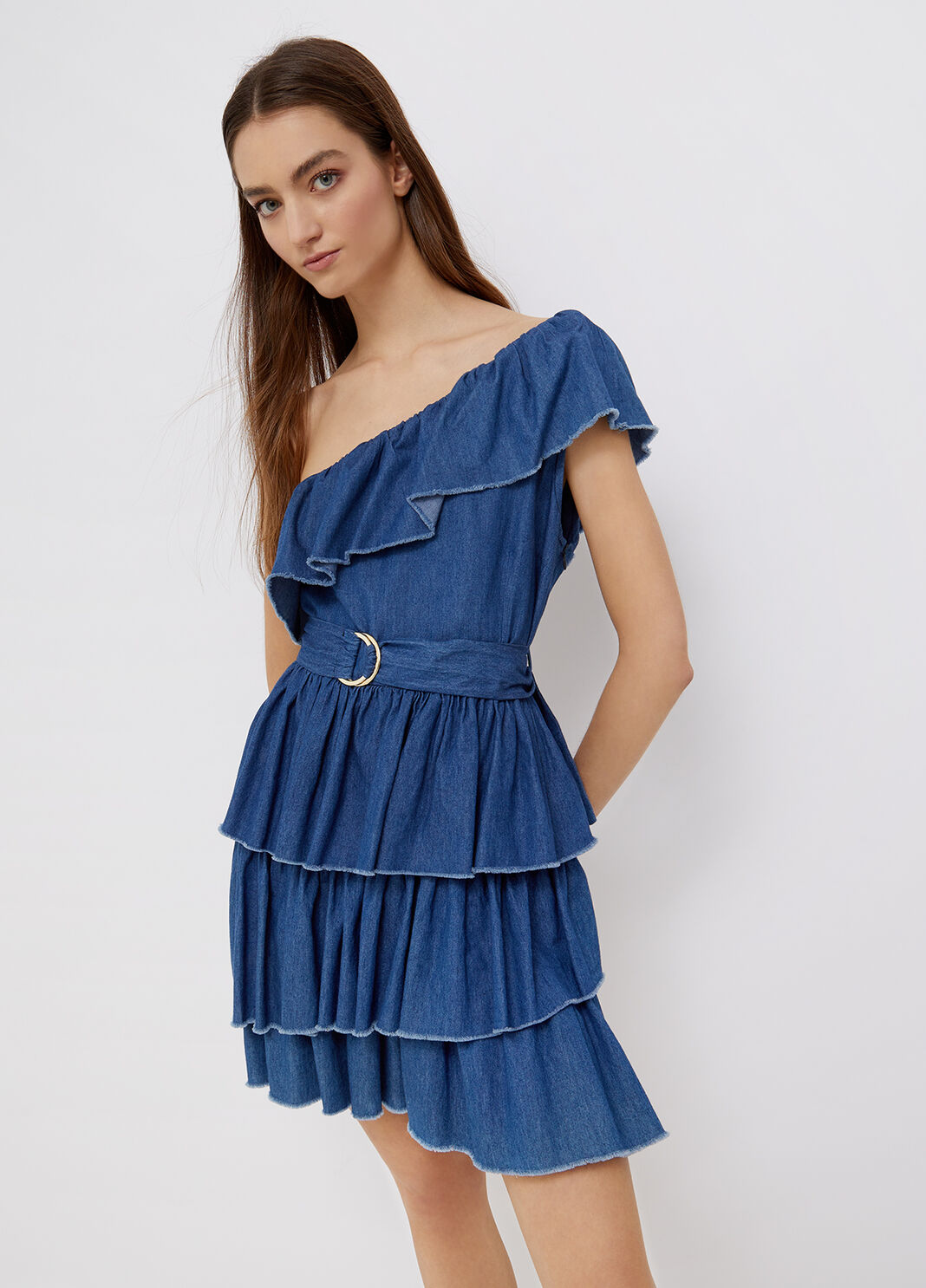 Платье на одно плечо из денима синий деним Liu Jo - large image number 0