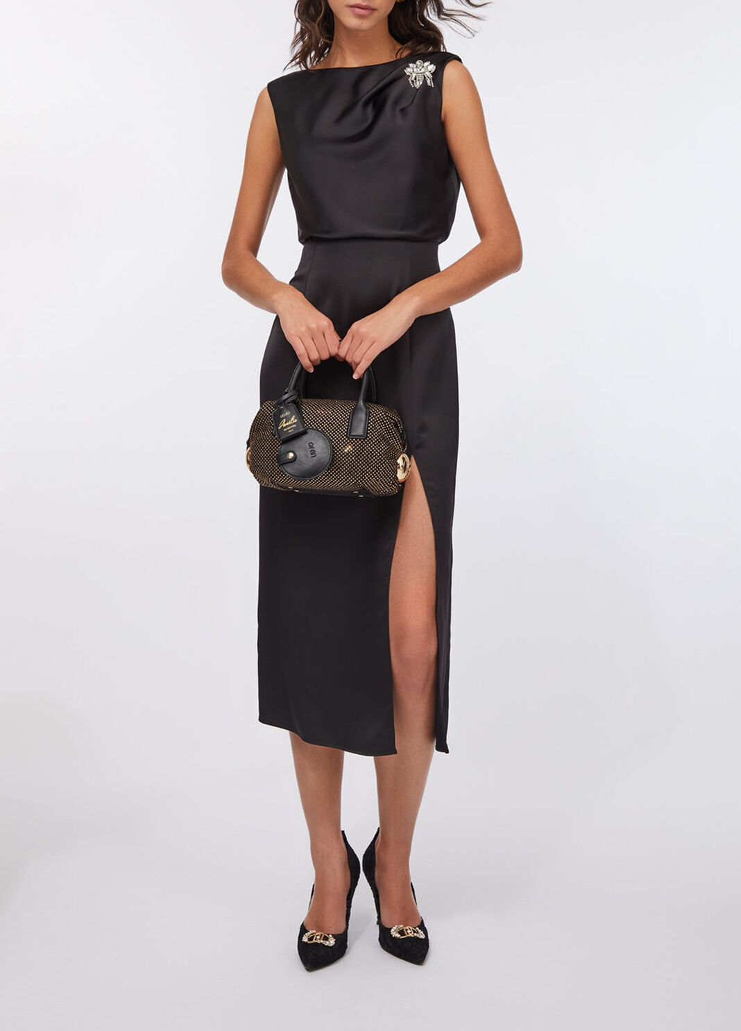Midi dress elegant in satin black Liu Jo - large image number 3