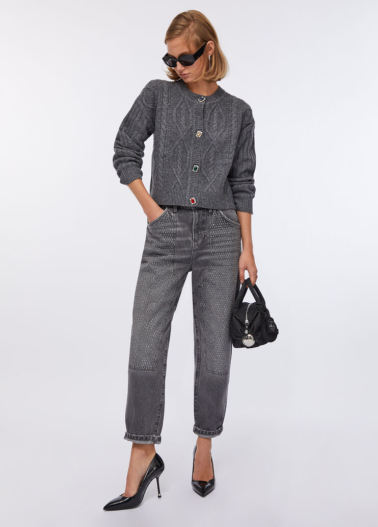 Wool cardigan with bejewelled buttons grey Liu Jo - large image number 5 Wool cardigan with bejewelled buttons grey Liu Jo - large image number 5