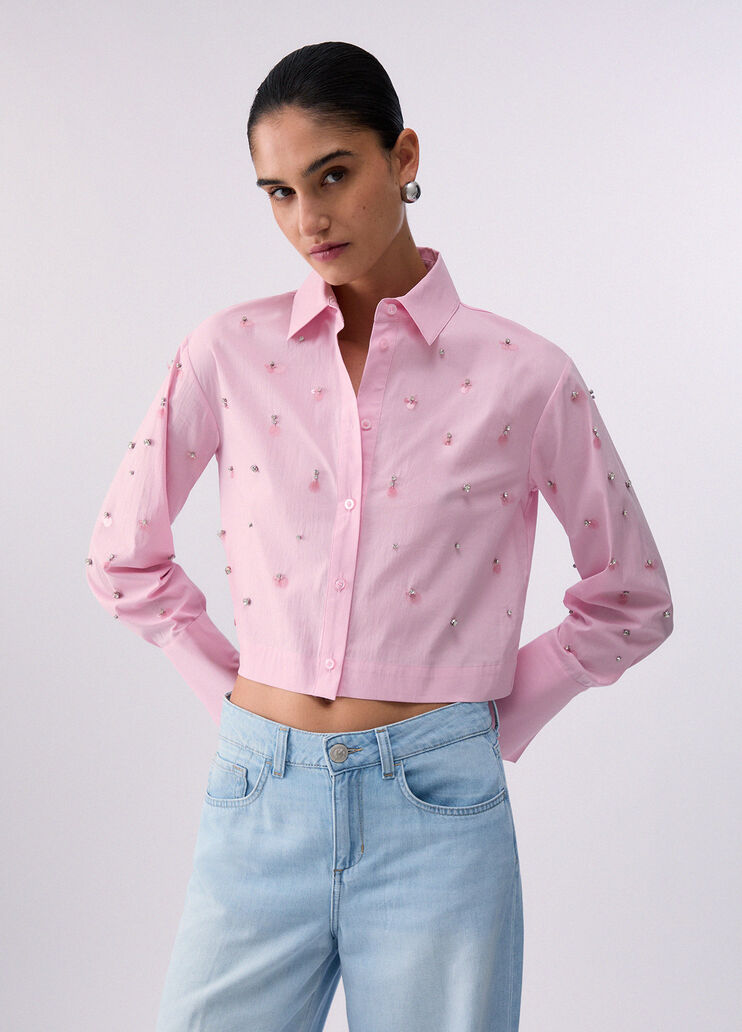Camicia boxy con ricami gioiello rosa cipria Liu Jo - medium