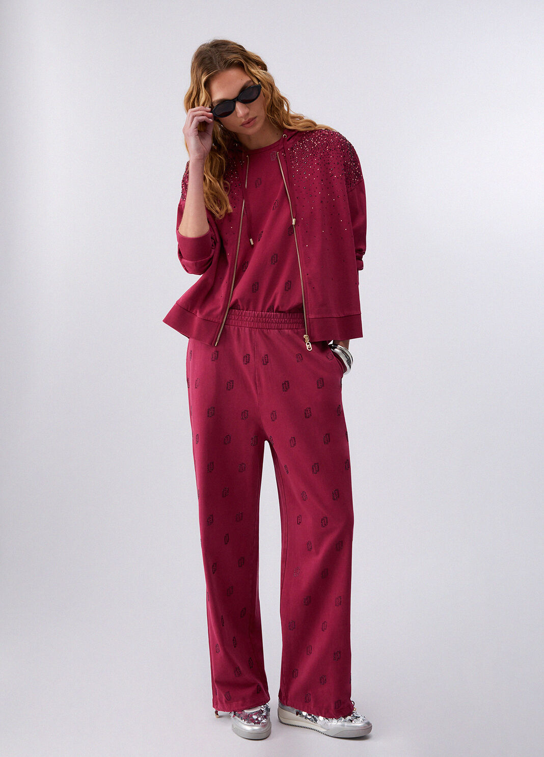 Hooded sweatshirt with gemstones red Liu Jo - large image number 5