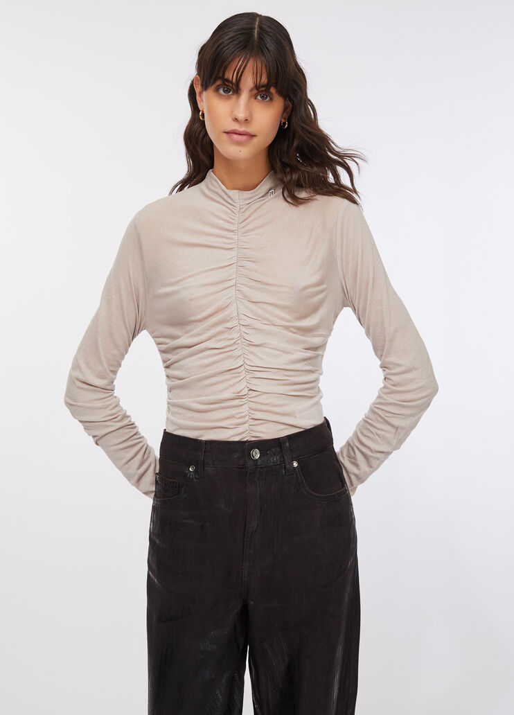 Gathered wool-blend top dark beige Liu Jo - large image number 0