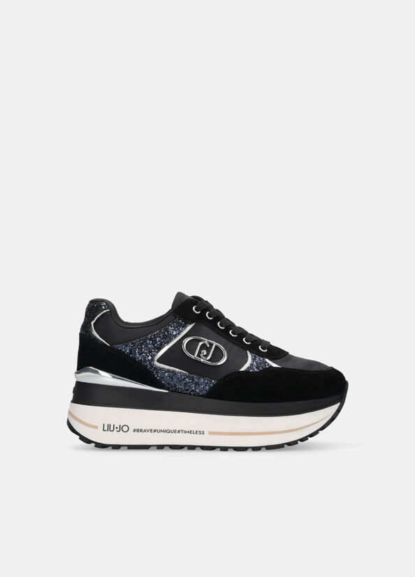 Glitter and nylon super-platform sneakers black Liu Jo - large image number 1