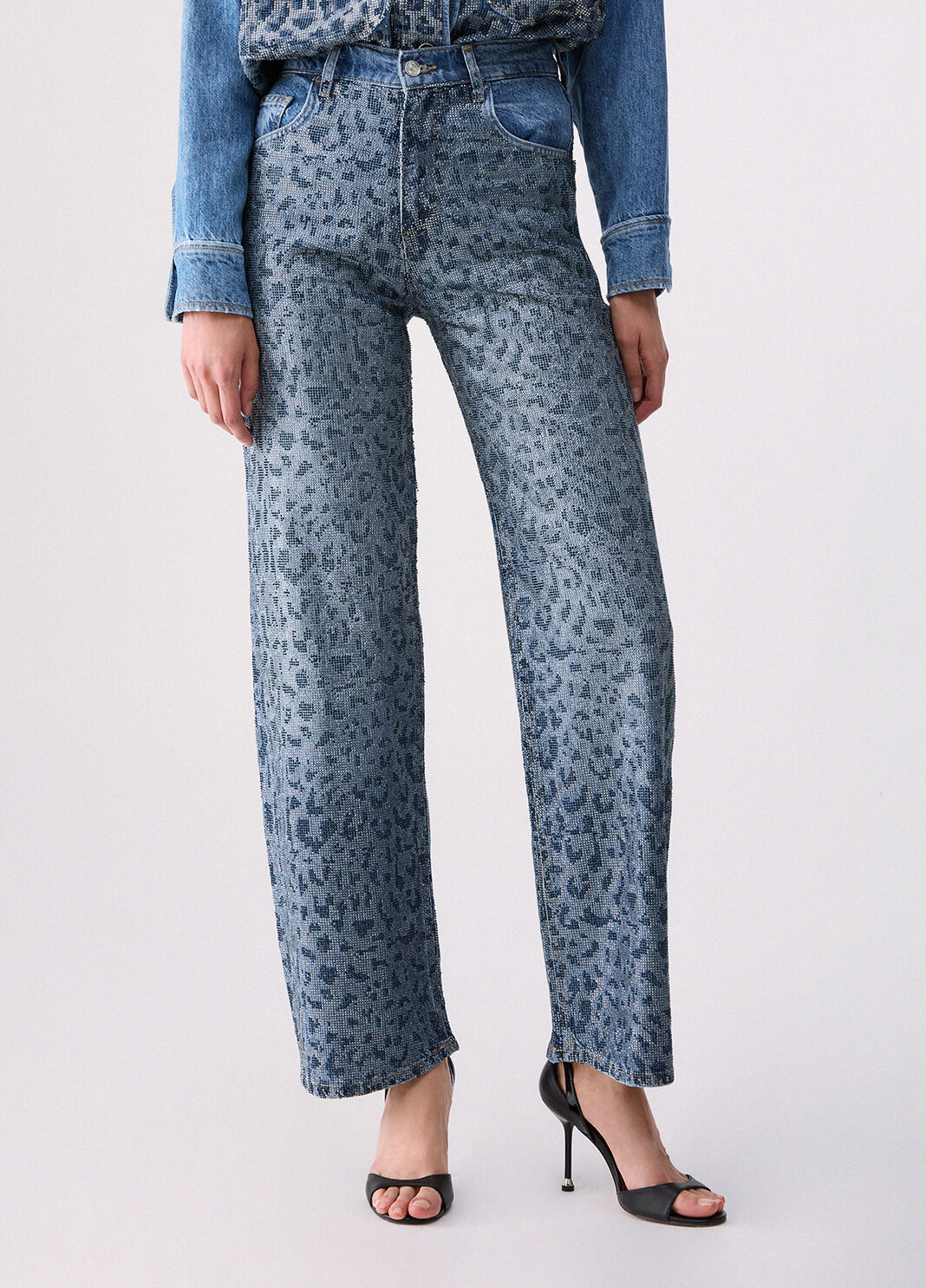 Jeans rectos con strass animal denim azul Liu Jo - large image number 0