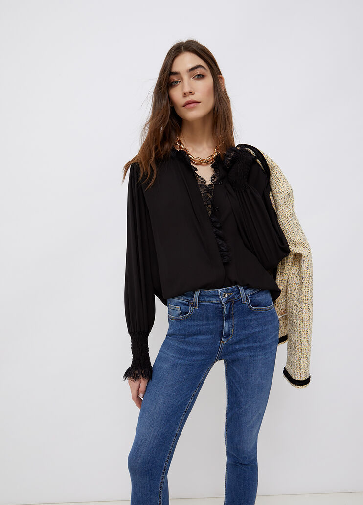 Nachhaltige Hemdbluse mit Details aus Spitze Schwarz Liu Jo - large image number 0 Nachhaltige Hemdbluse mit Details aus Spitze Schwarz Liu Jo - large image number 0