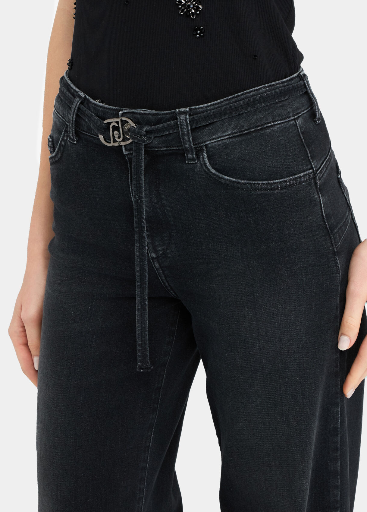 Flared jeans with belt colour black denim | Liu Jo
