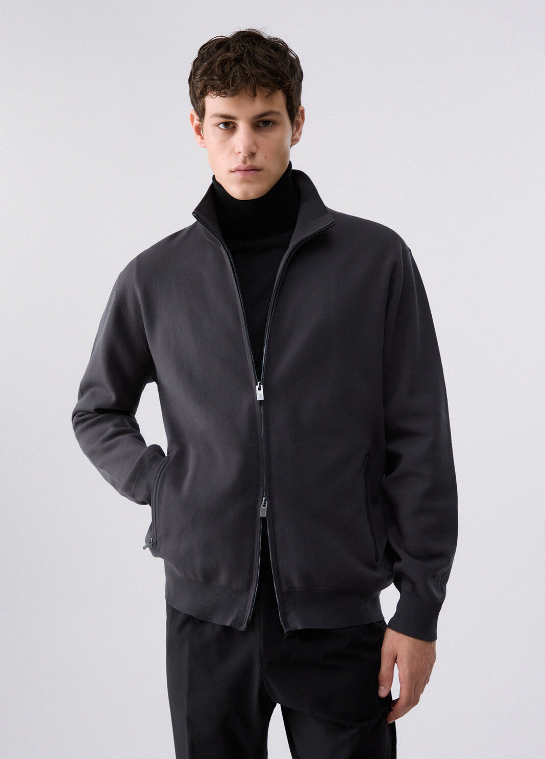Zip-up sweater in smooth cotton dark grey Liu Jo - large image number 0