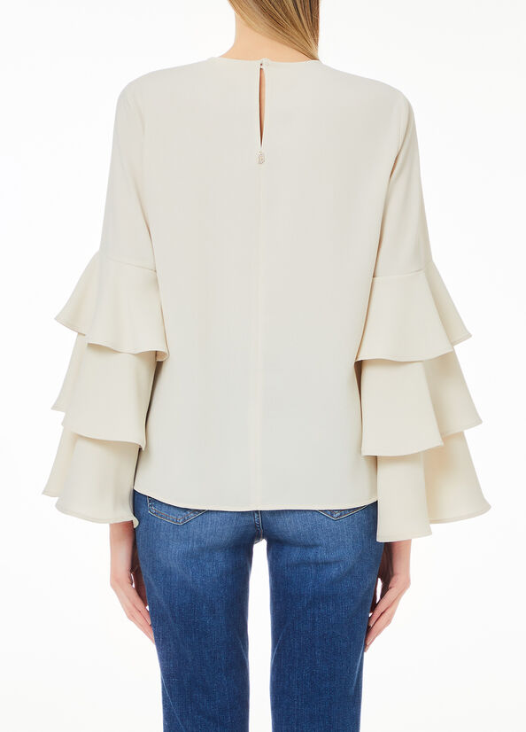Blusa in crêpe stretch beige chiaro Liu Jo - large image number 1