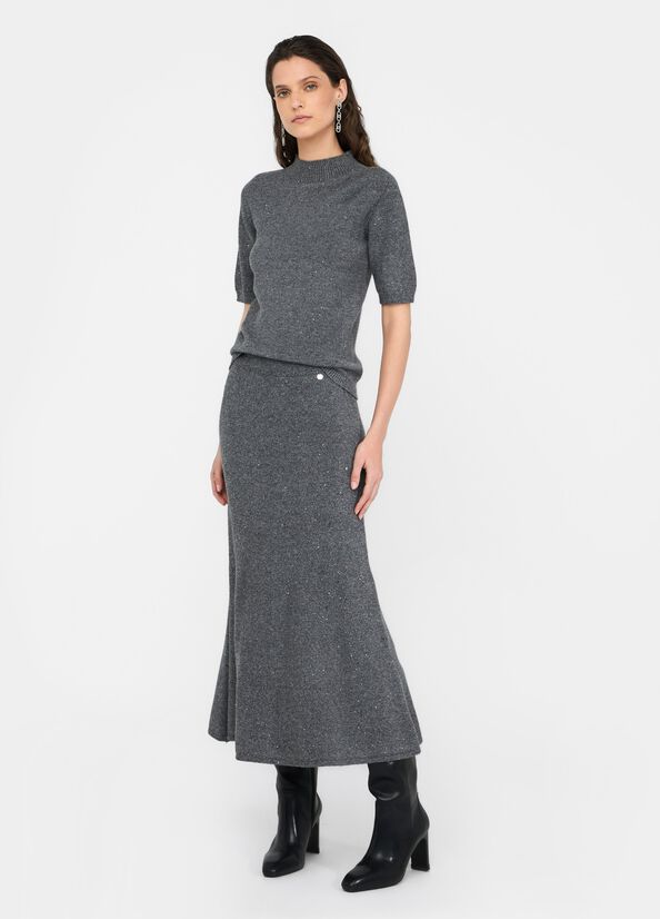 Jupe midi en maille avec paillettes gris Liu Jo - medium