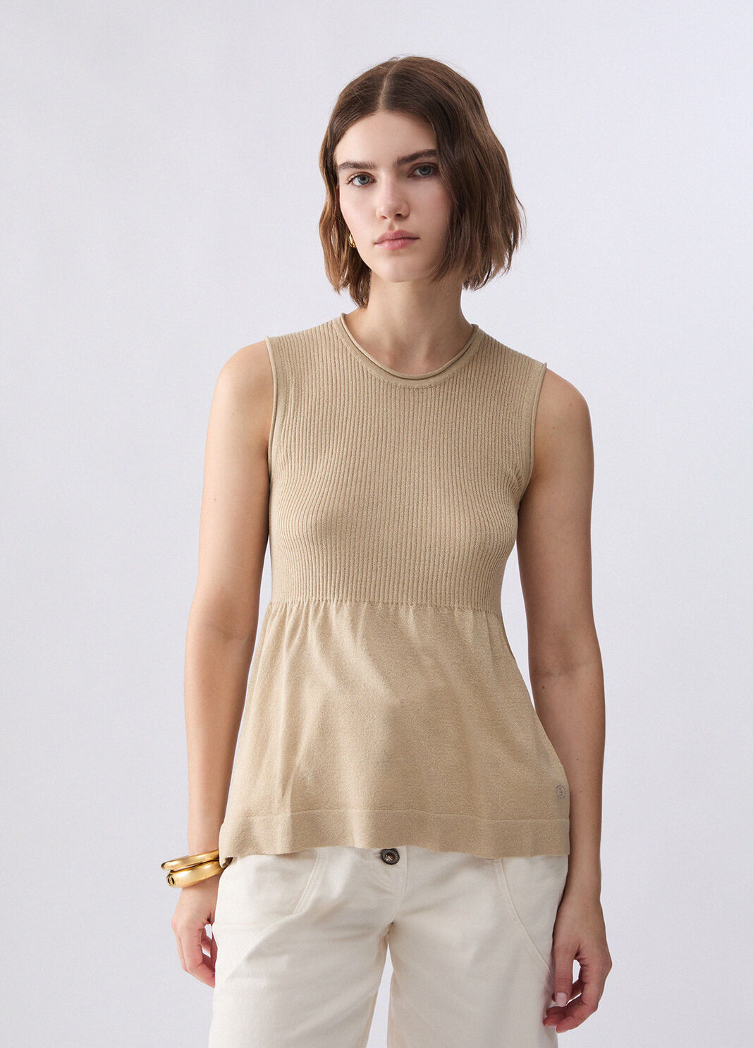 Top de punto lam&eacute; beige Liu Jo - large image number 0