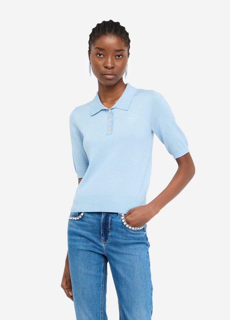 Lurex® knit polo-shirt emerald blue Liu Jo - large image number 0