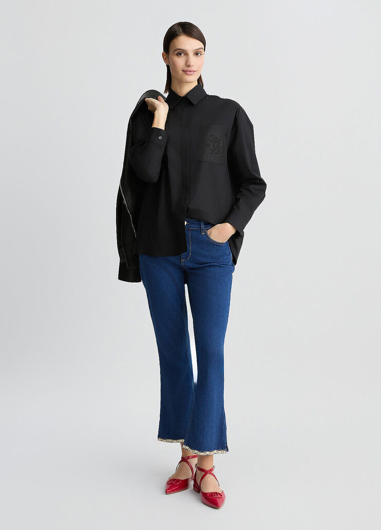 Poplin shirt with rhinestones black/organza Liu Jo - large image number 5 Poplin shirt with rhinestones black/organza Liu Jo - large image number 5