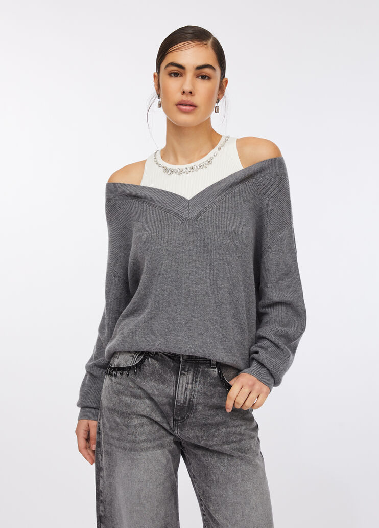 Pull avec broderies bijoux gris Liu Jo - medium