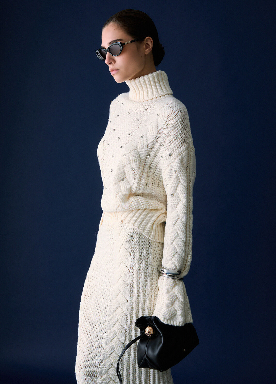 Cable Knit Turtleneck with Rhinestones white wool Liu Jo - large image number 3
