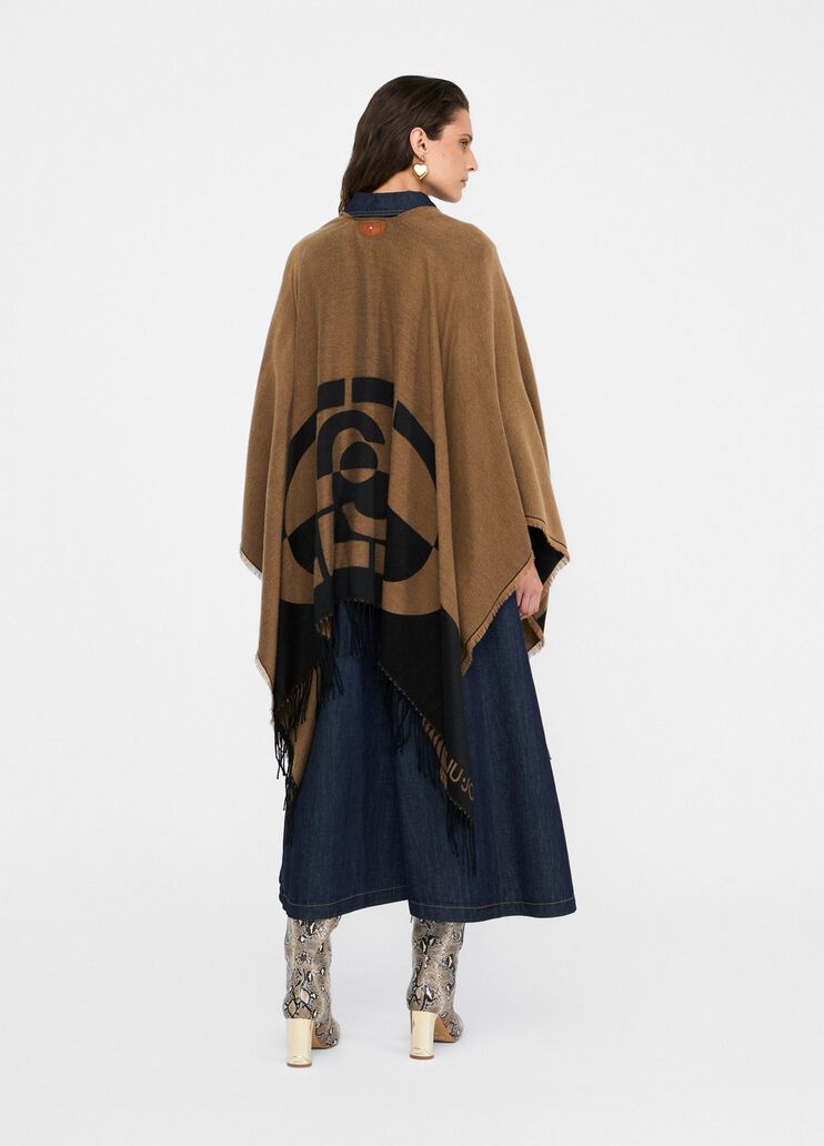Poncho mit Logo und Fransen Camel Liu Jo - large image number 1 Poncho mit Logo und Fransen Camel Liu Jo - large image number 1