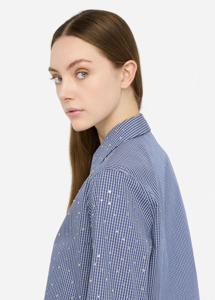 Camisa de popelina con strass cuadros azules Liu Jo - large image number 4 Camisa de popelina con strass cuadros azules Liu Jo - large image number 4